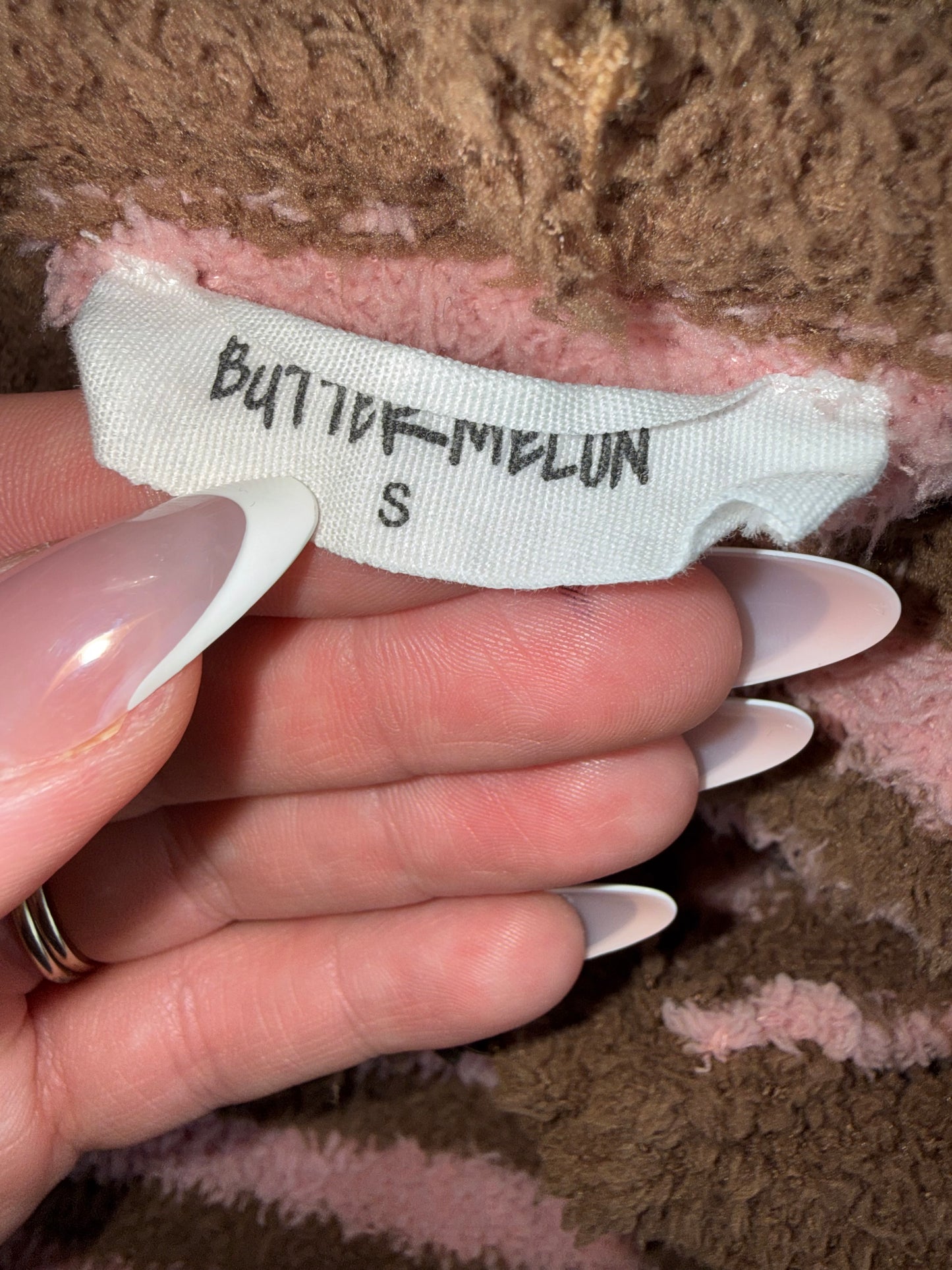 Butter Melon (Small) Brown and Pink Striped Super Soft Zip Up Jacket with Hood