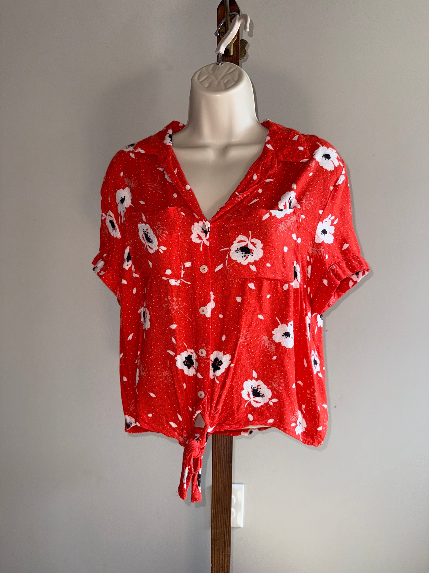Harper Heritage (Medium) Orange Button Up Floral Blouse