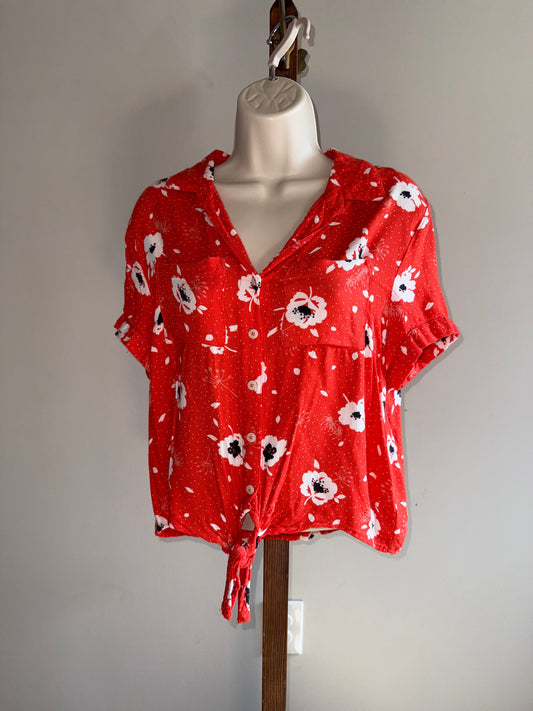 Harper Heritage (Medium) Orange Button Up Floral Blouse