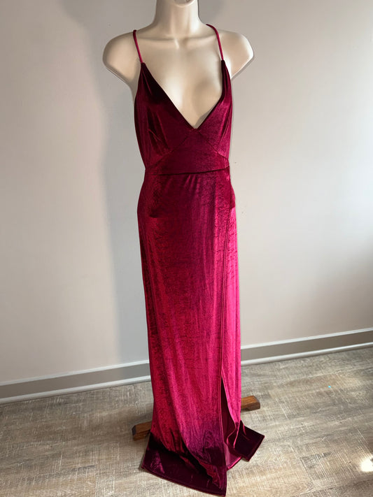 Fashion Nova (Medium) Red Velvet Maxi Dress with Open Back