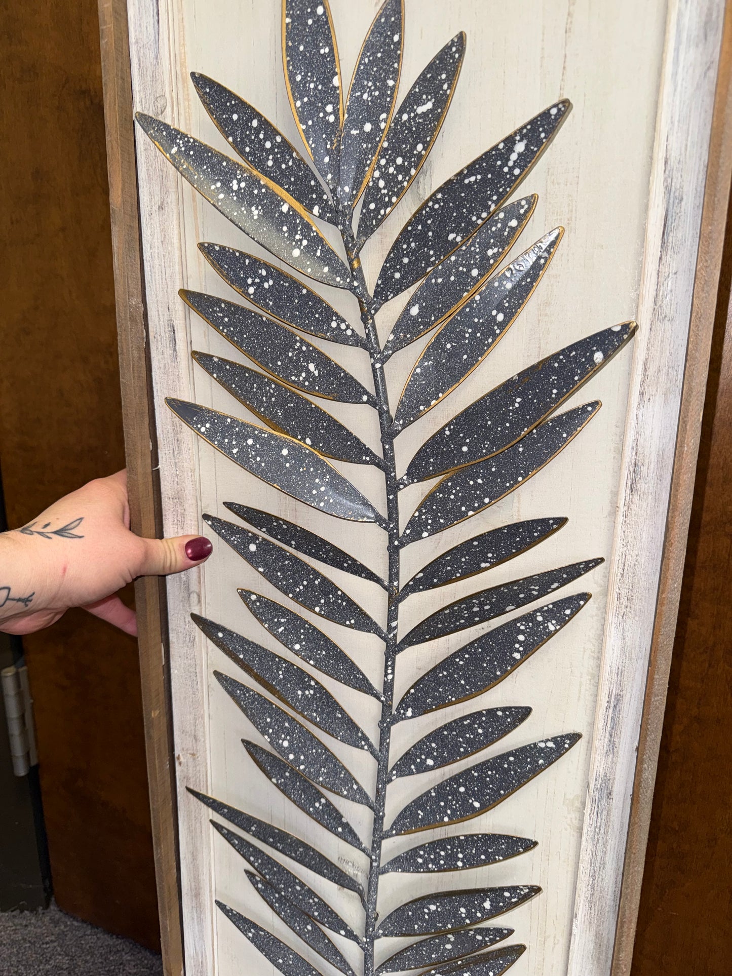 Wooden Hanging Sign with Metal Leaf