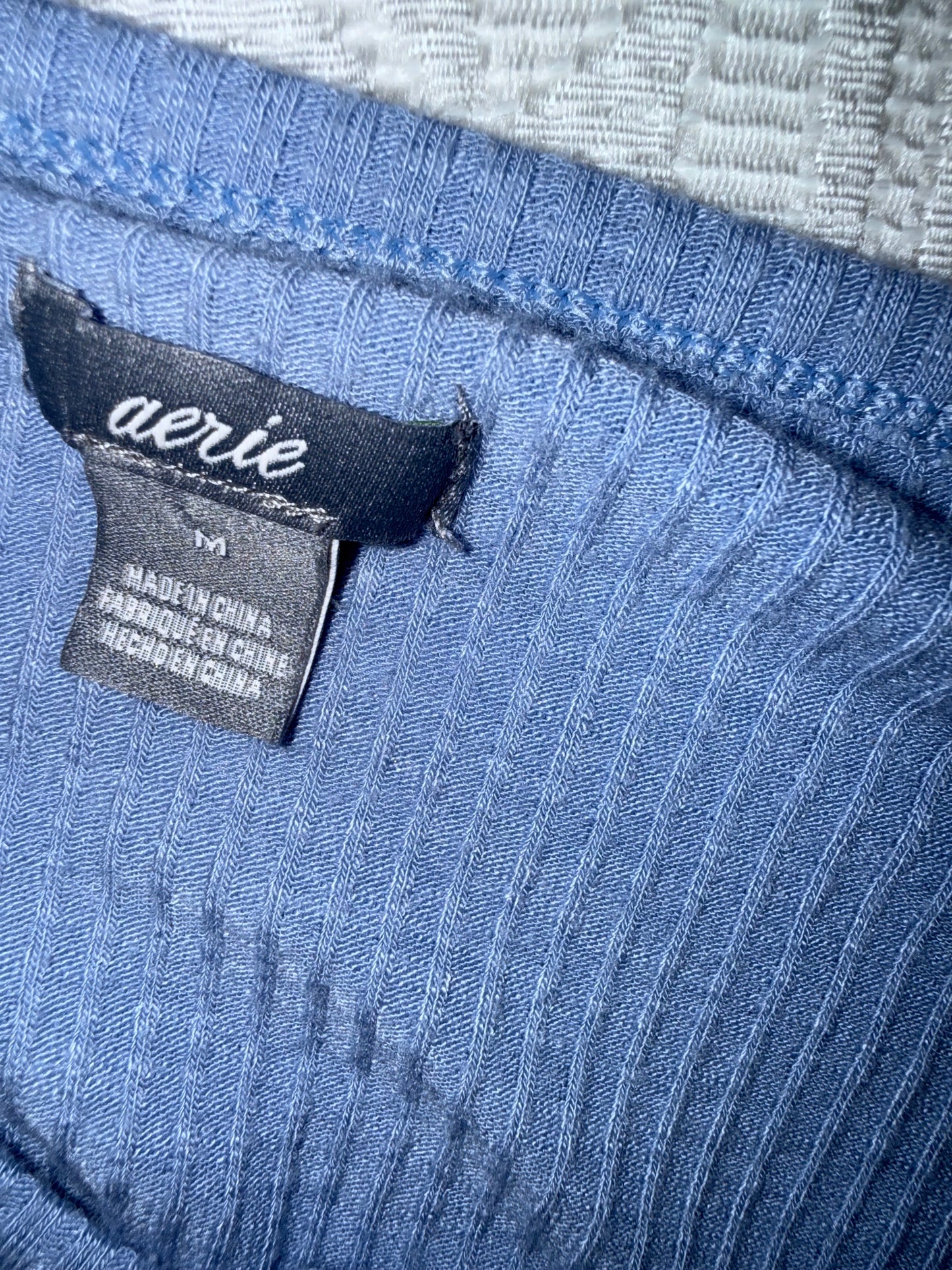 Aerie (Medium) Blue Ribbed 3/4 Button Up Long Sleeve Bodysuit