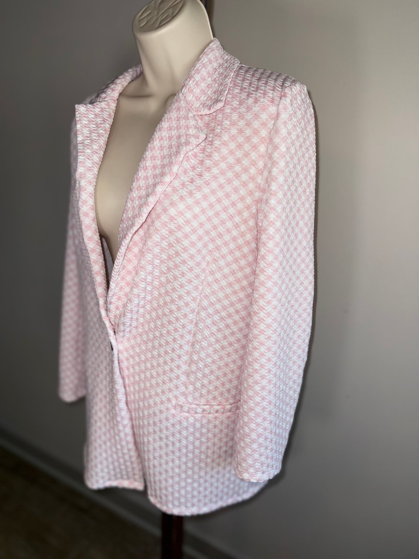 ASOS (8) Pink and White Houndstooth Pattern Blazer