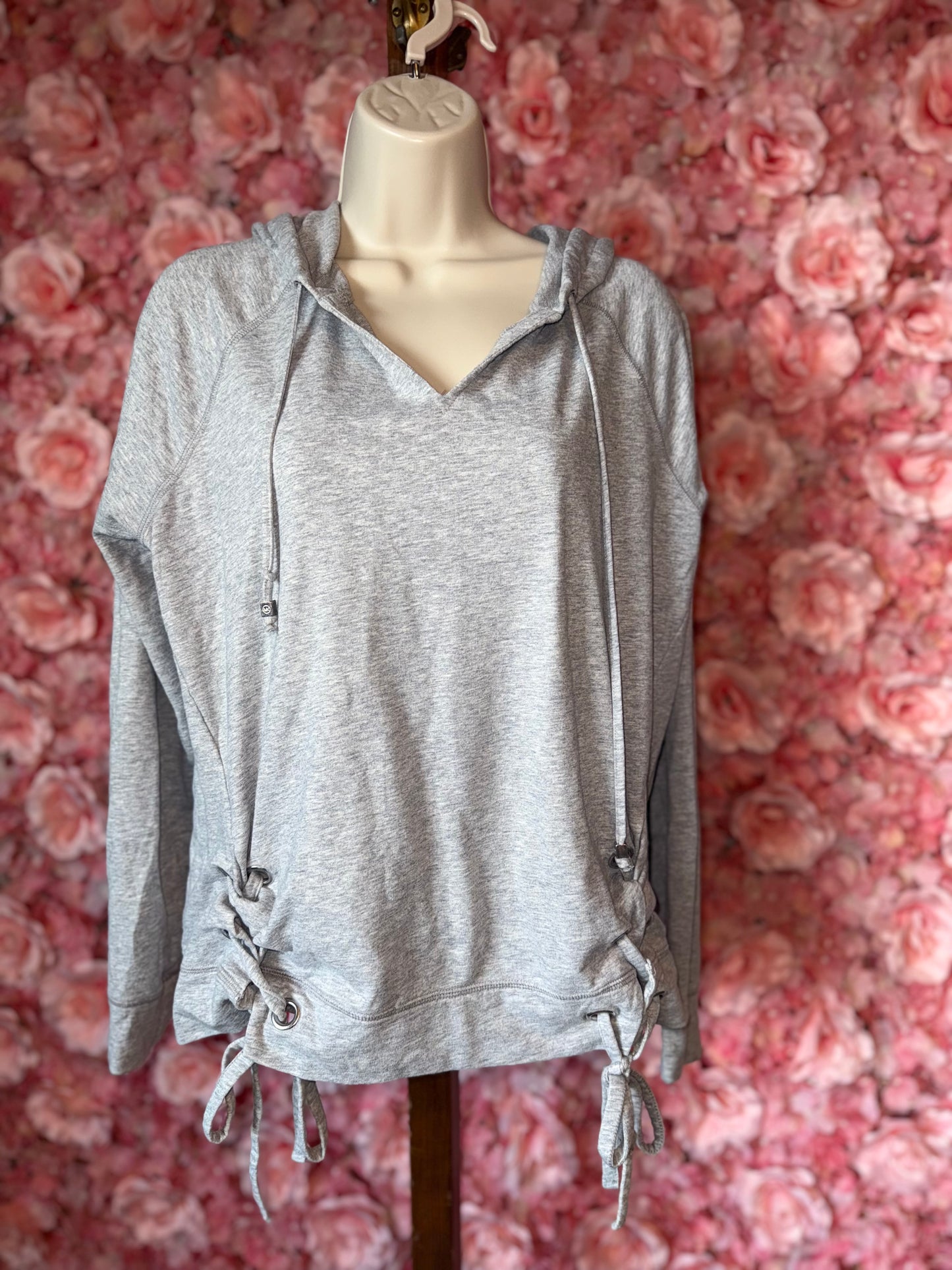 Michael Kors (Large) Grey V-Neck Hoodie with Tied Sides