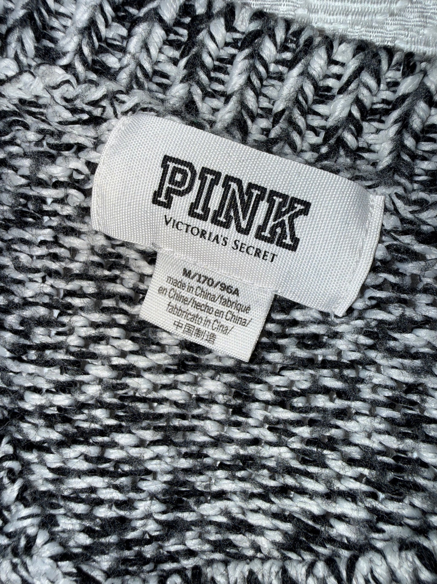 PINK Victoria's Secret (Medium) Black and White Chunky Knit V-Neck Sweater