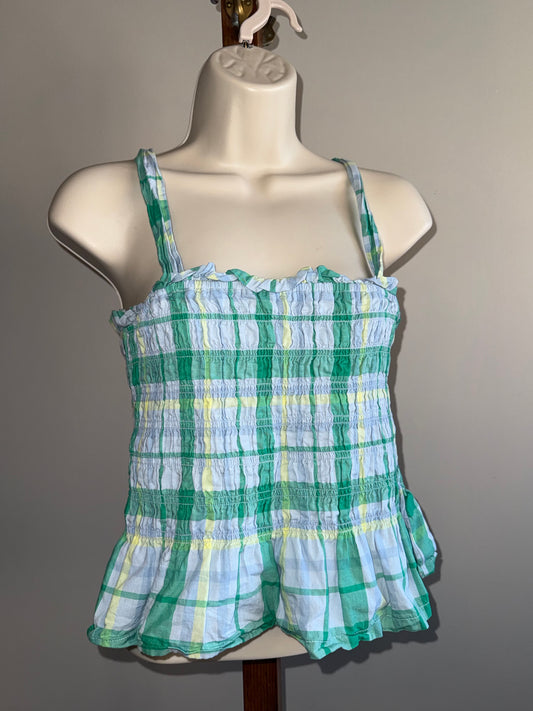 Free Assembly (Small) Green & Blue Plaid Cropped Tank