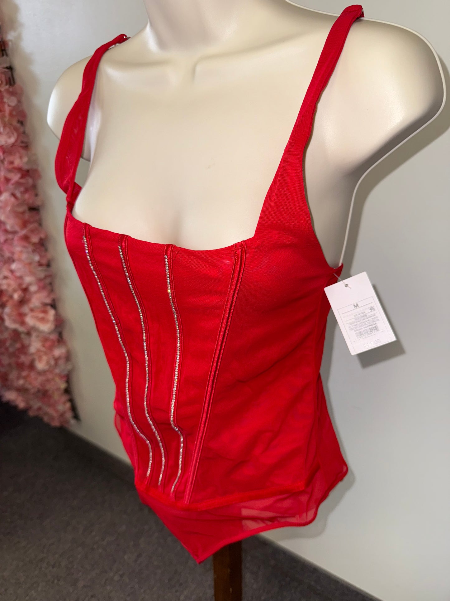 NWT Auden (Medium) Brand New Red One Piece Jeweled Lingerie Bodysuit