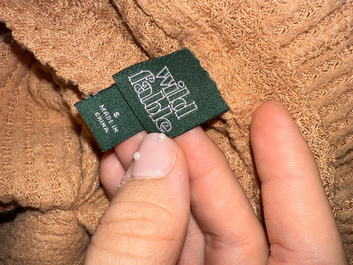 Wild Fable (Small) Tan V-Neck Waffle Knit Long Sleeve Top