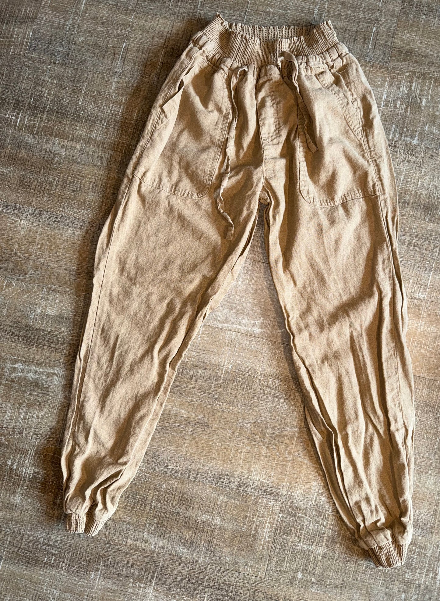 Love Tree (Small) Brown Linen Jogger Pants