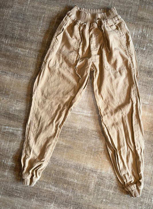 Love Tree (Small) Brown Linen Jogger Pants