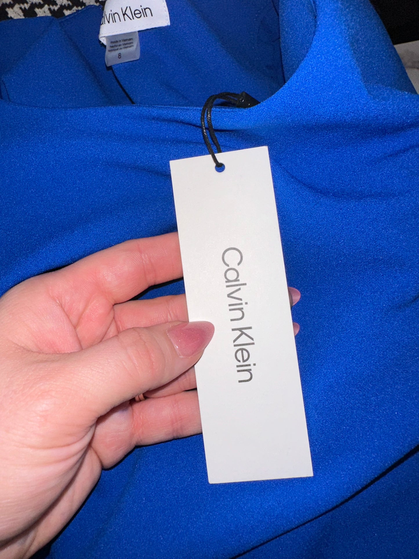 NWT Calvin Klein (8) Brand New Blue Formal Padded Shoulder Midi Dress