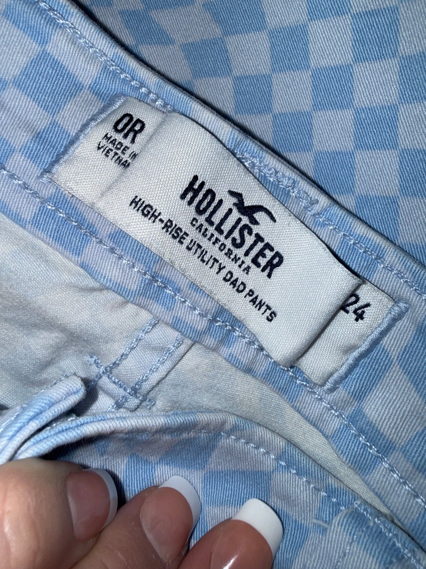 Hollister (0) High Rise Utility Dad Denim Checkered Pattern Jeans