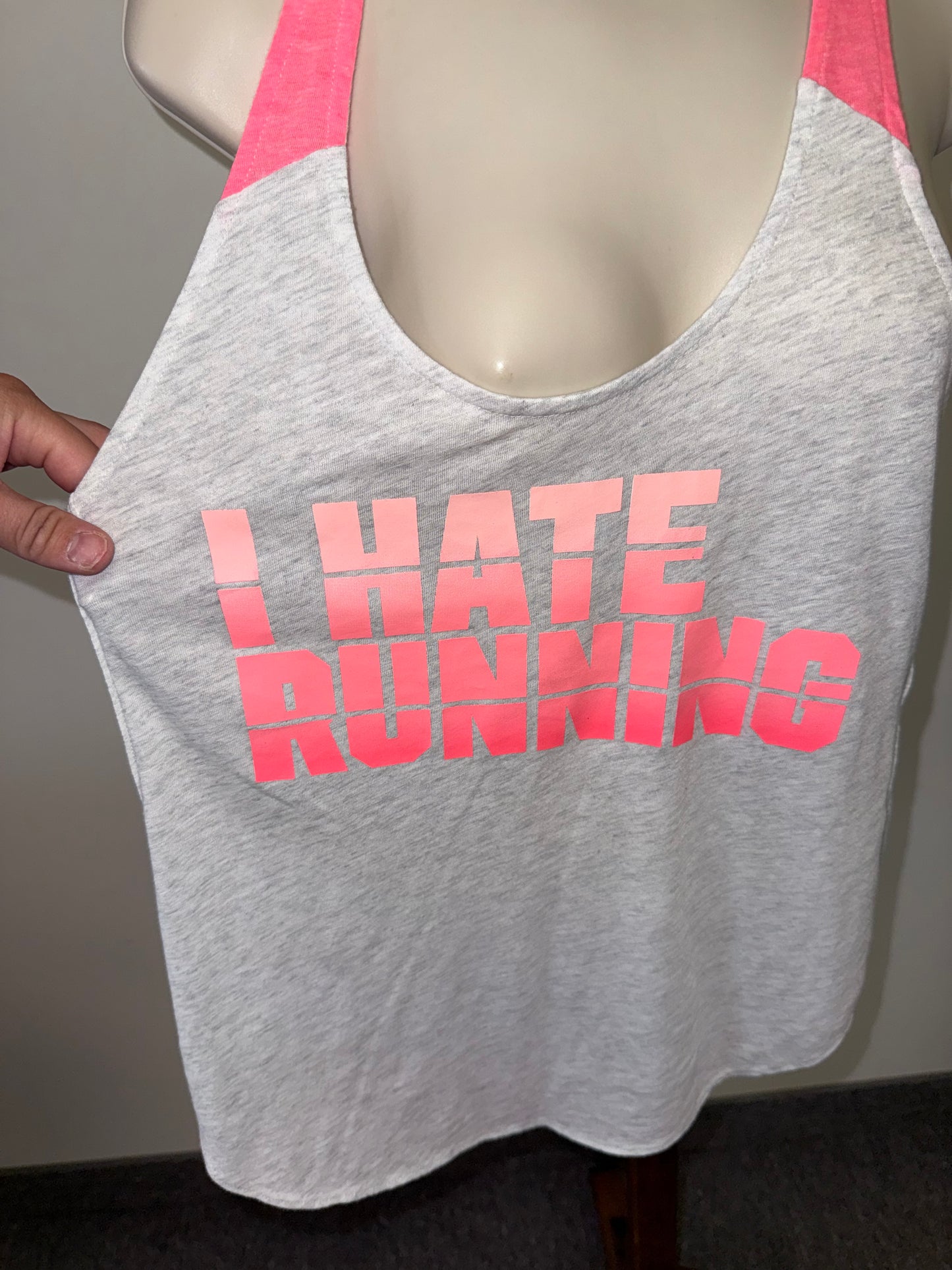 PINK Victoria's Secret (Small) 'I Hate Running' Grey/Pink Racerback Tank Top