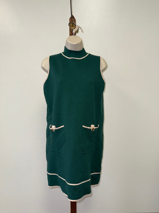 Entro (Medium) Green Sleeveless Turtleneck Soft Knit Sweater Dress w Pockets