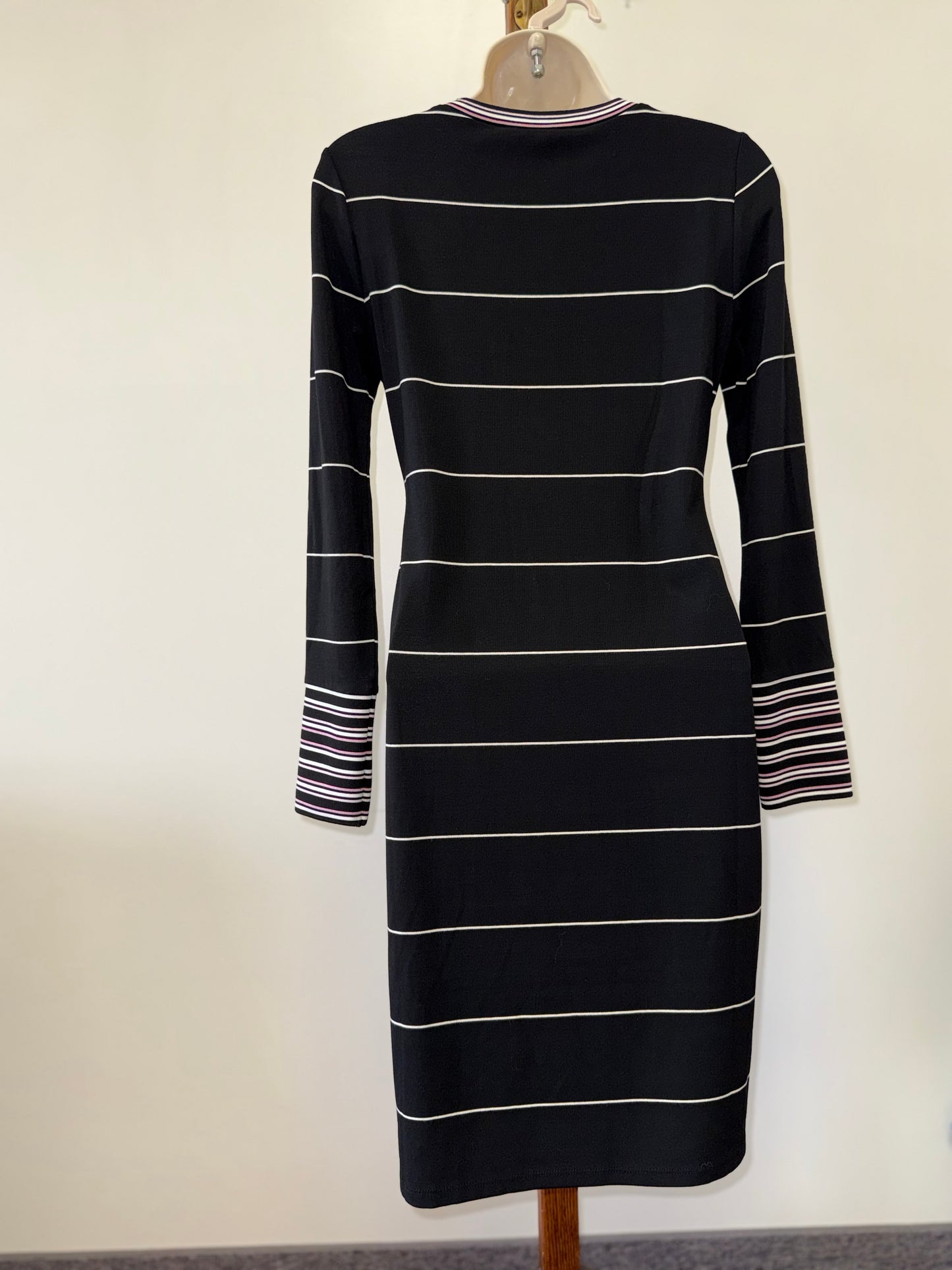 NWT WHBM (XSP) Brand New Black Long Sleeve Dress w/ Pink & White Stripes