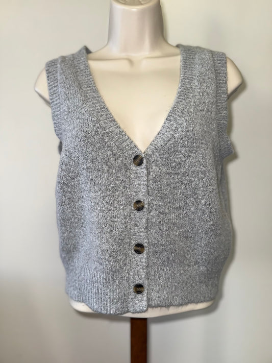 HYFVE (Small) Grey V-Neck Button Up Sleeveless Sweater Vest