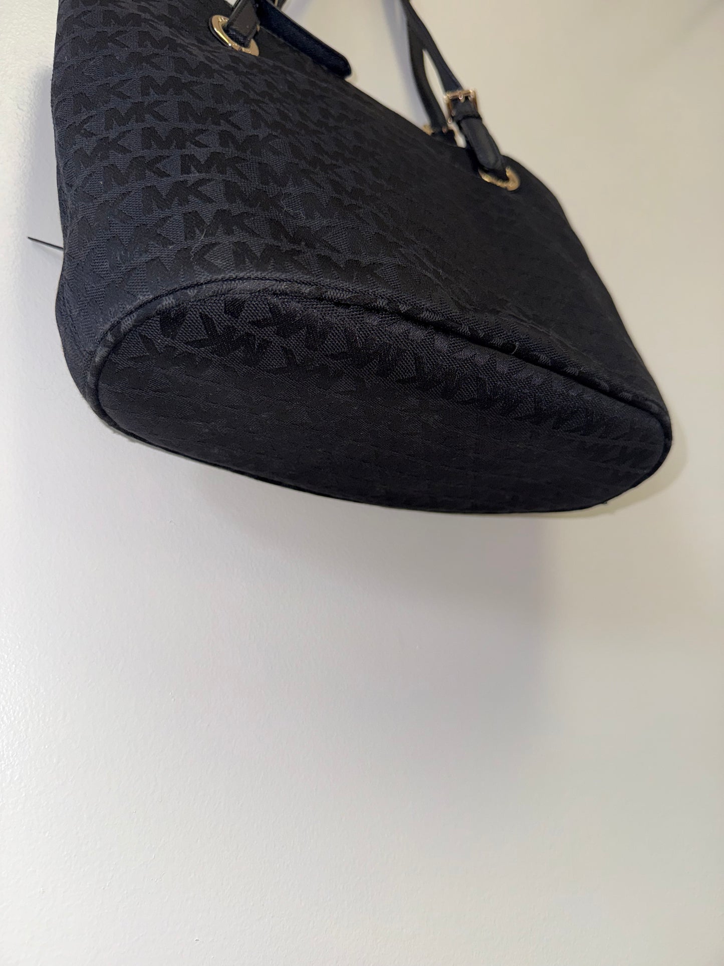 Michael Kors Black 'MK' Pattern Fabric Shoulder Bag Tote