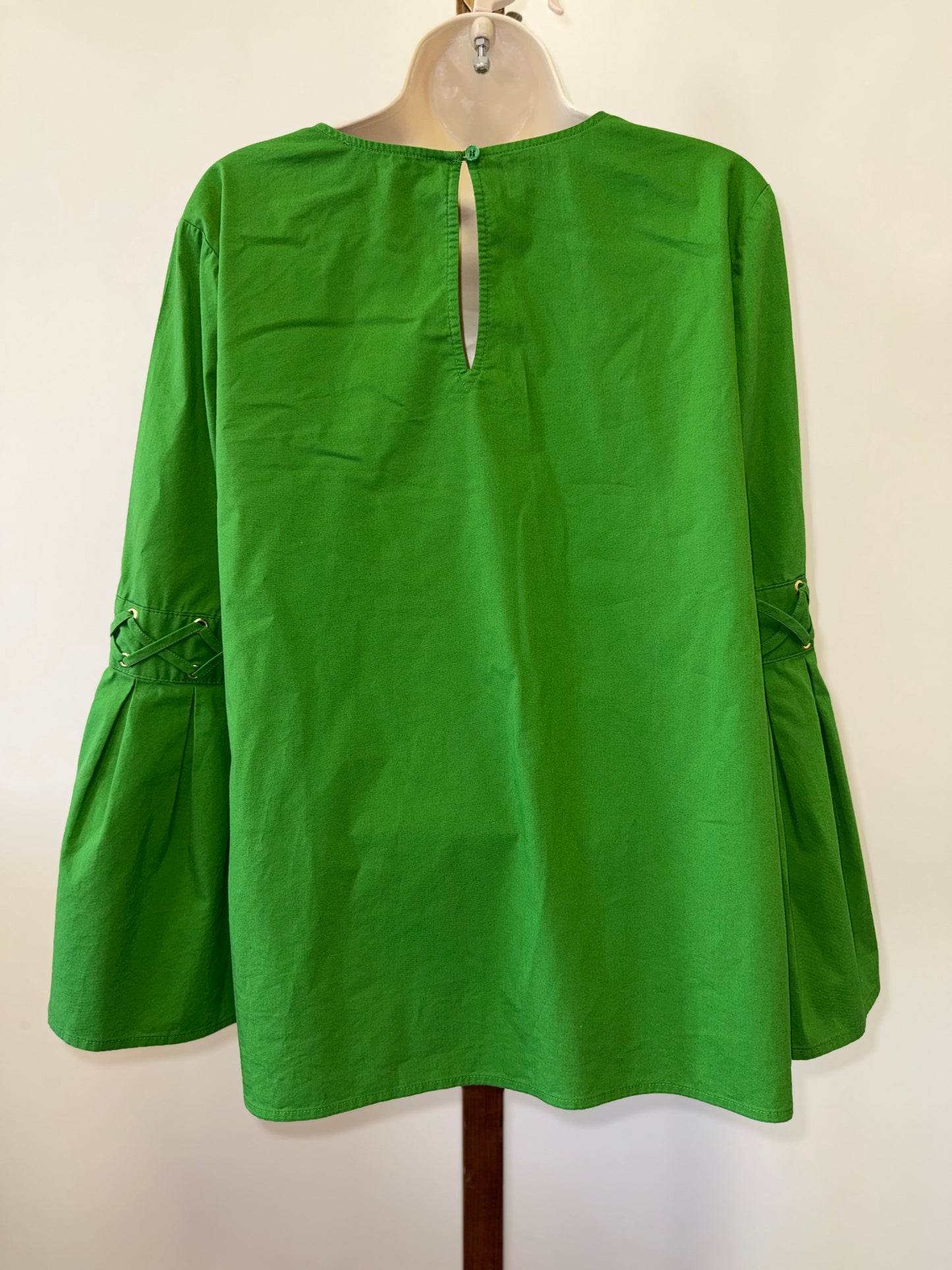 Michael Kors (Medium) Green V-Neck Blouse with Flare Sleeves