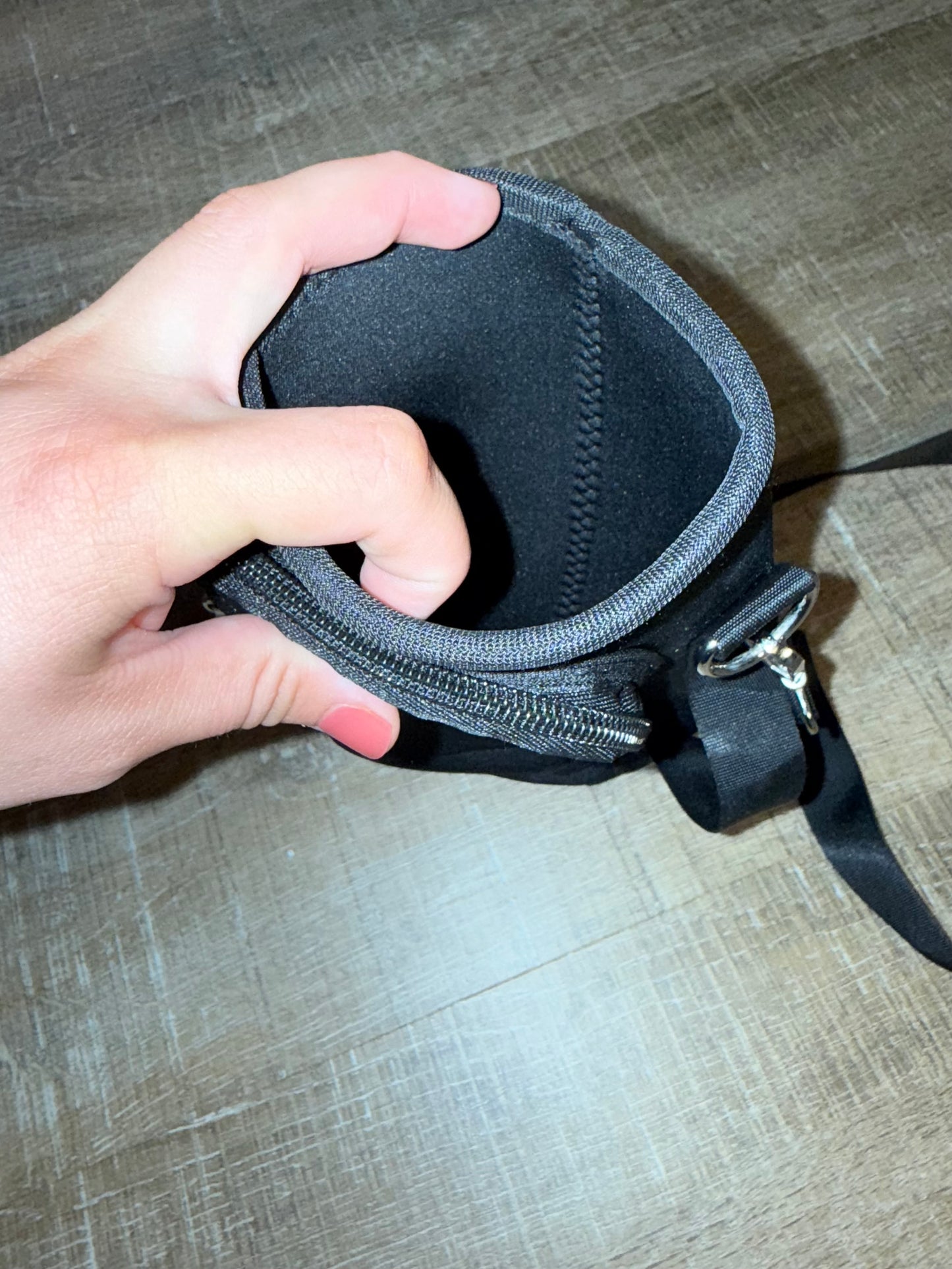 Black Tumbler Crossbody Holder with Zipped Front Pocket & Side Handle