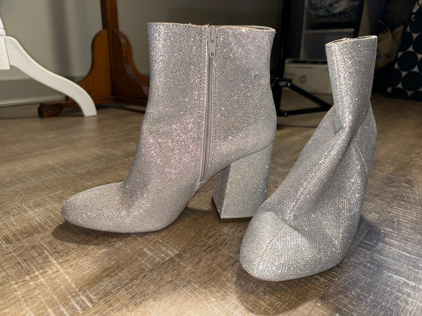 Madden Girl (9) Silver Glitter Heeled Ankle Boot