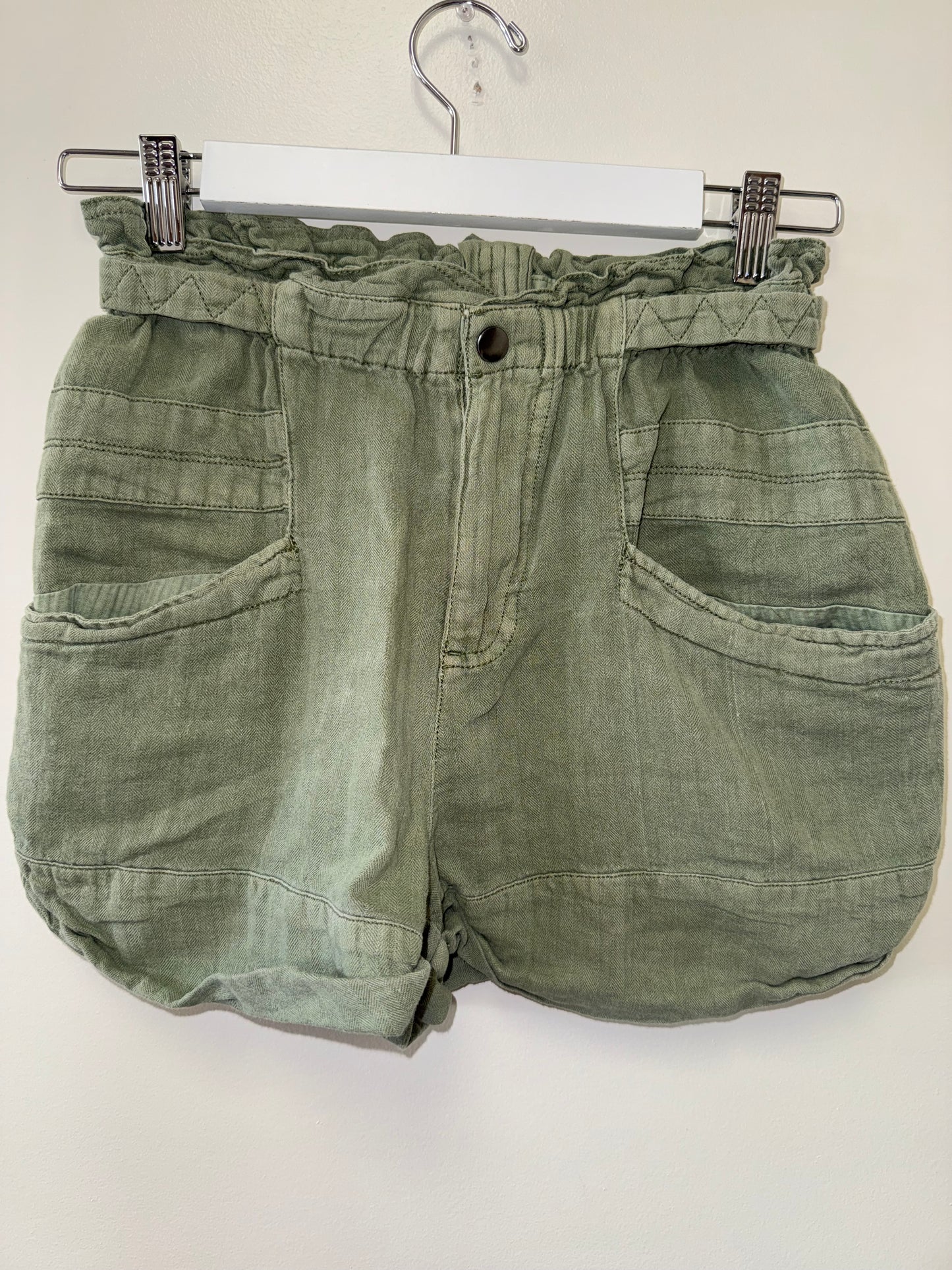 Free People (XS) Olive Green Linen Blend High Rise Shorts