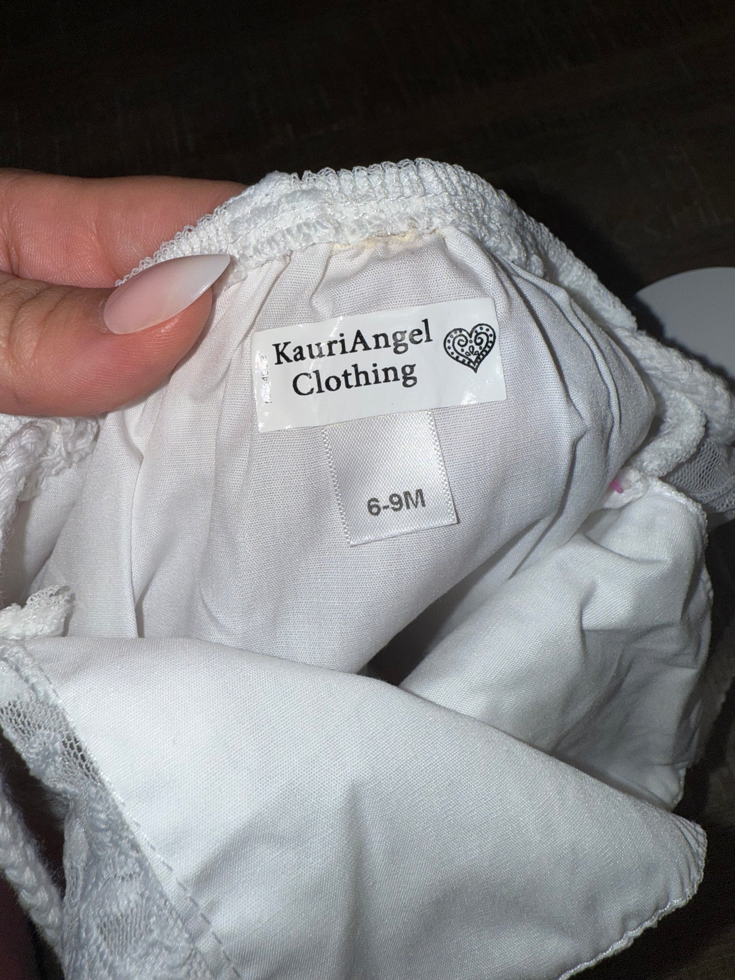 Kauri Angel (6-9 Months) Brand New White Onesie with Sheer Embroidered Skirt