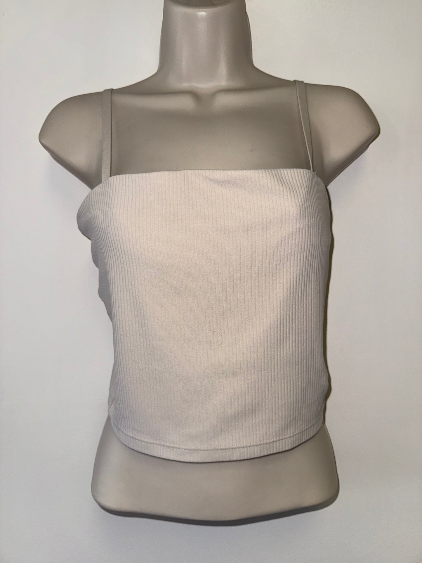 Aerie (Small) Cream Ribbed Cropped Padded Tank