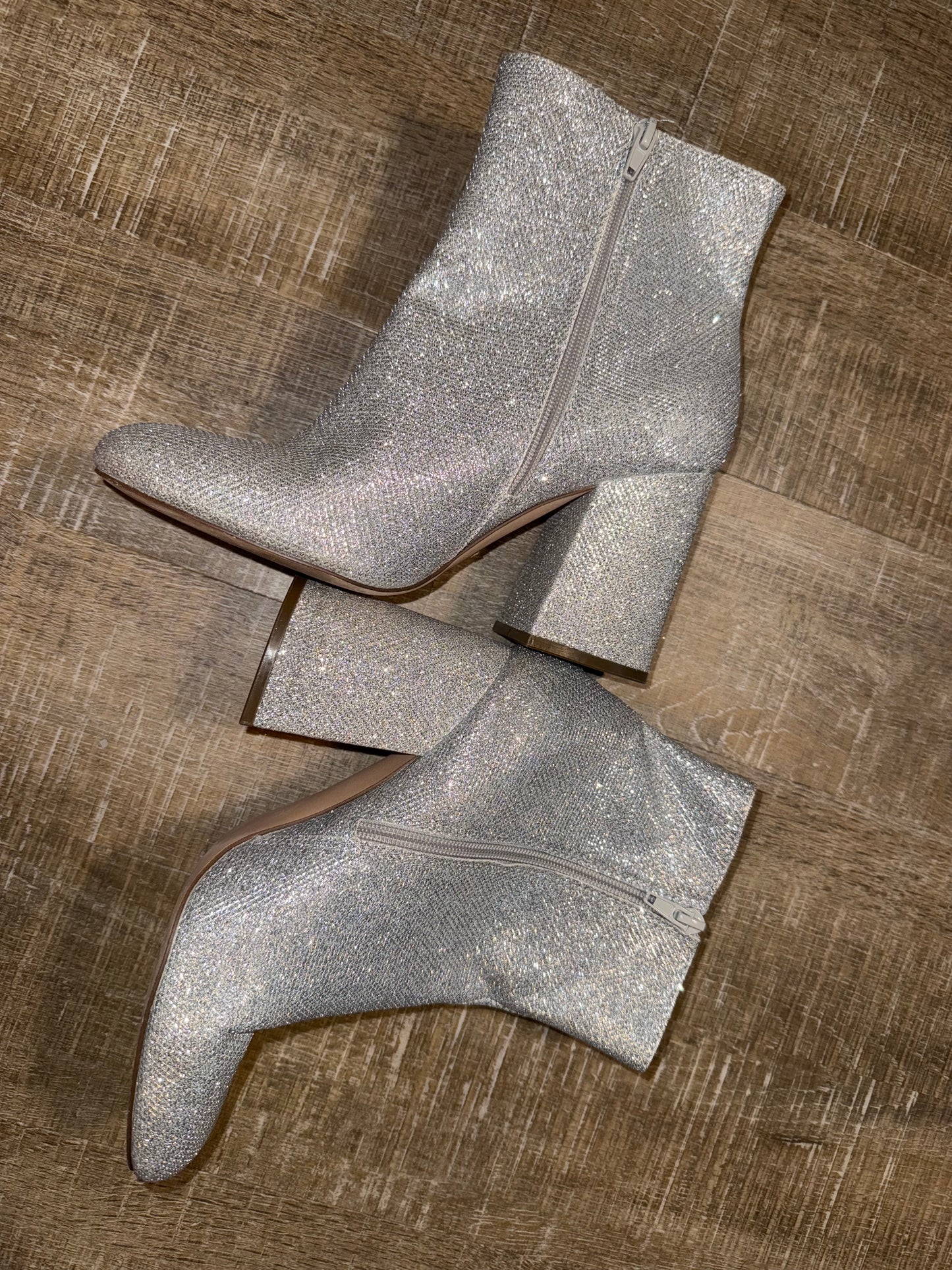 Madden Girl (9) Silver Glitter Heeled Ankle Boot