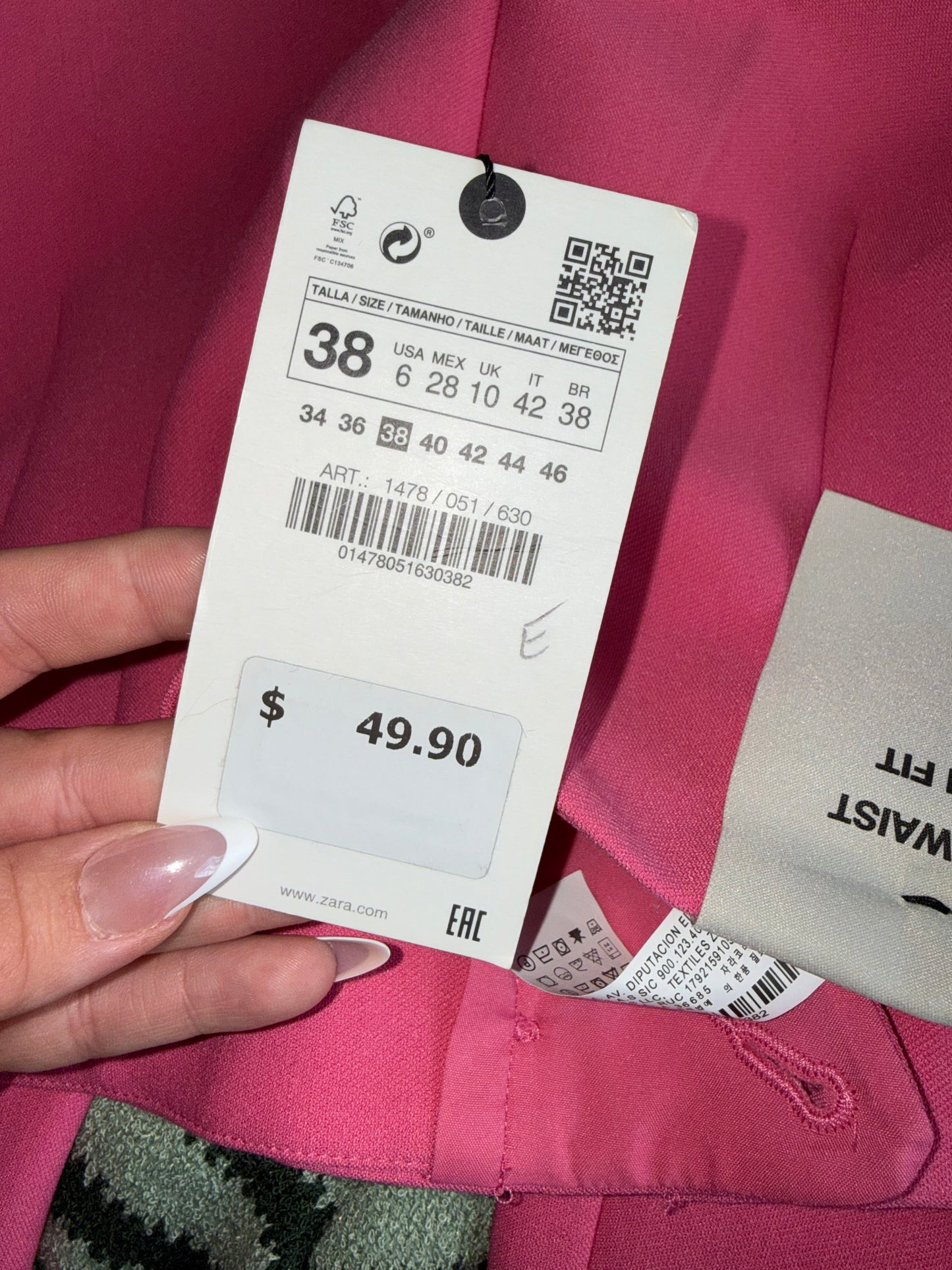 NWT Zara (6) Brand New Hot Pink High Rise Slim Fit Business Casual Pants