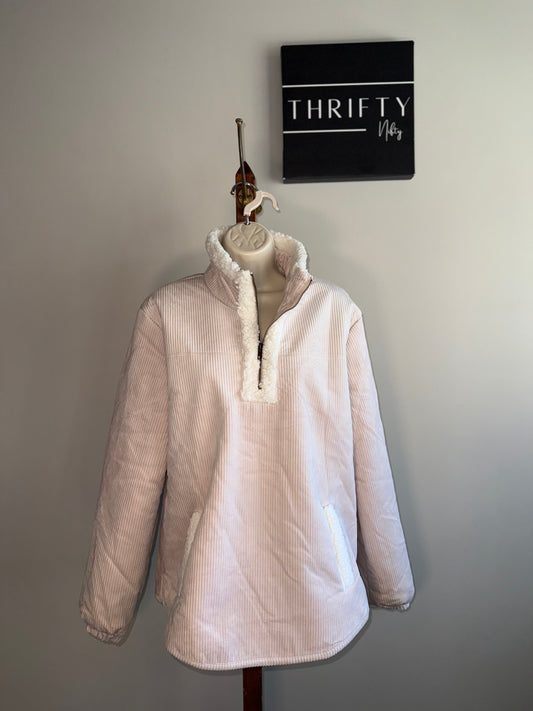 NWT Hem & Thread (Medium) Brand New Cream Ribbed 3/4 Zip Up Sweatshirt