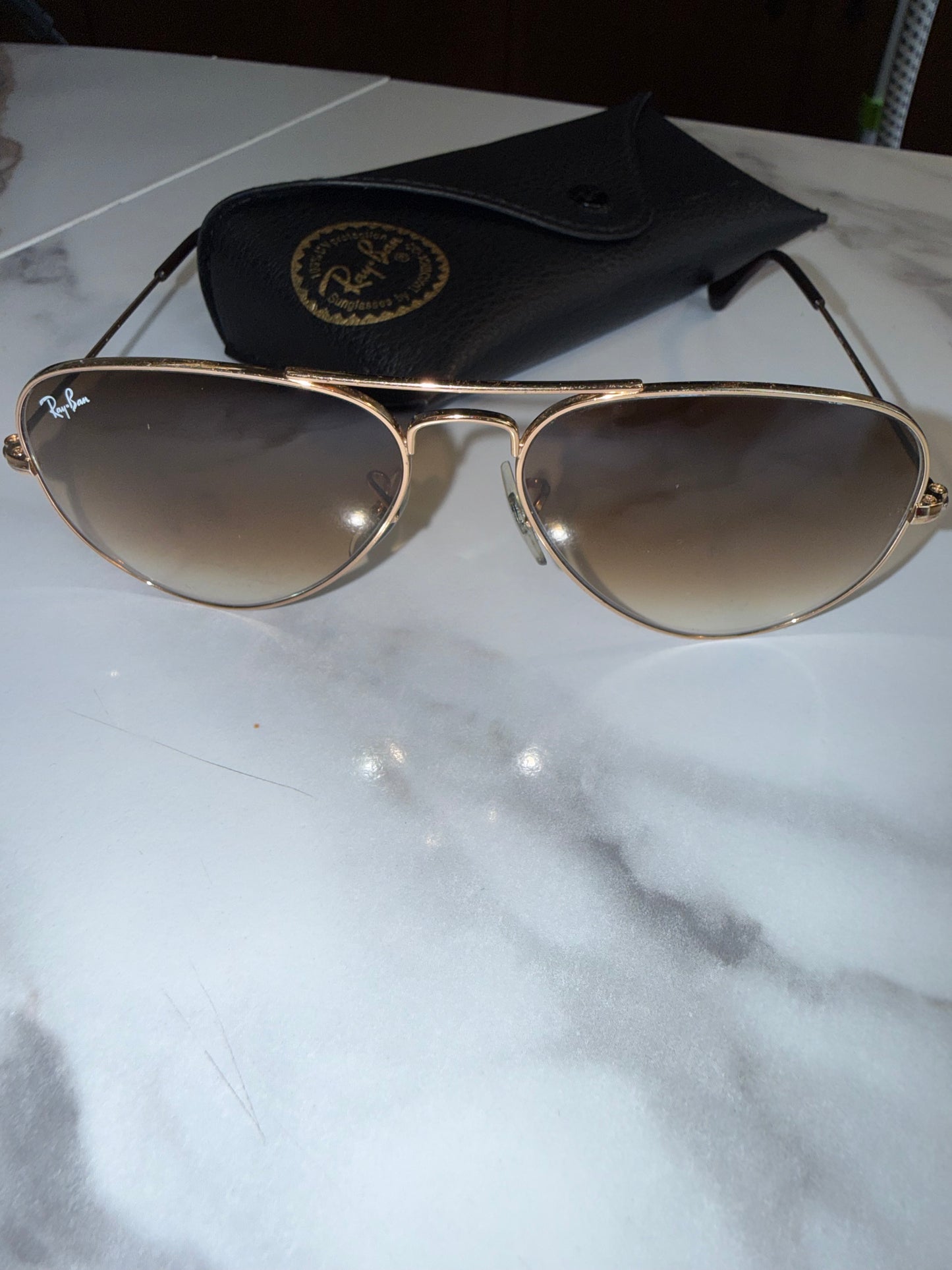 Ray-Ban Gold/Brown Aviator Gradient Sunglasses