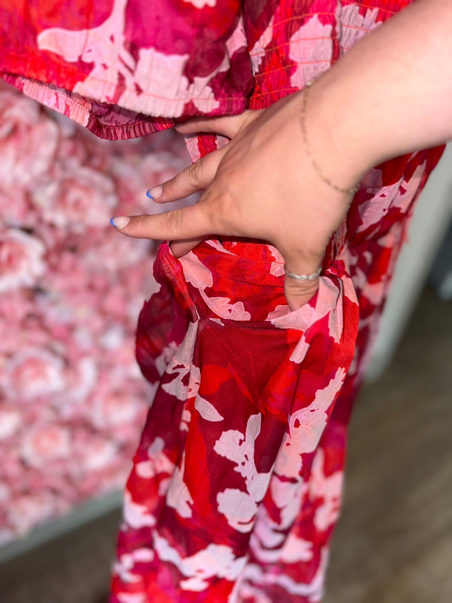 Torrid (2) Red//Pink Floral Sheer Lace Up Maxi Dress