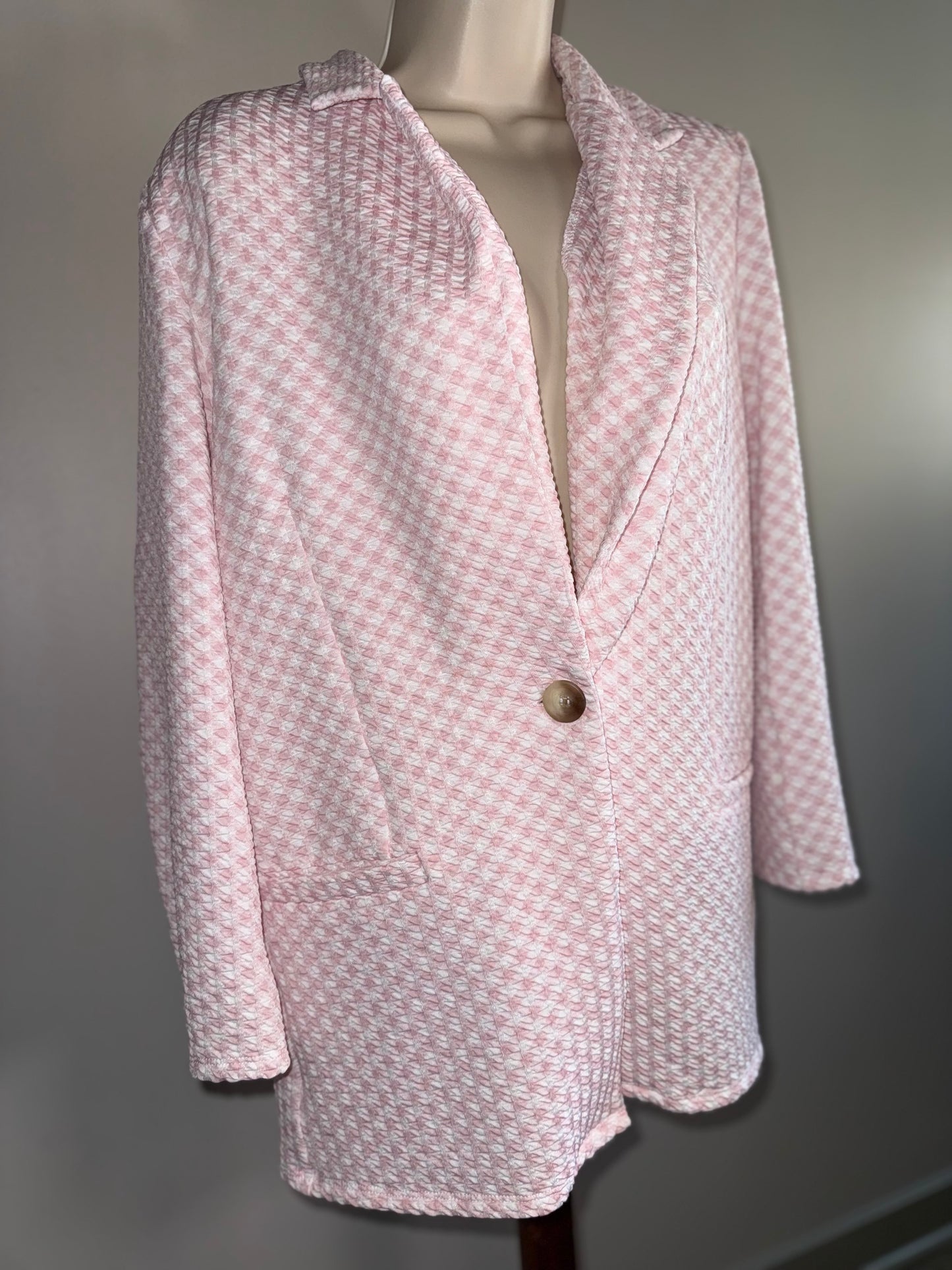 ASOS (8) Pink and White Houndstooth Pattern Blazer