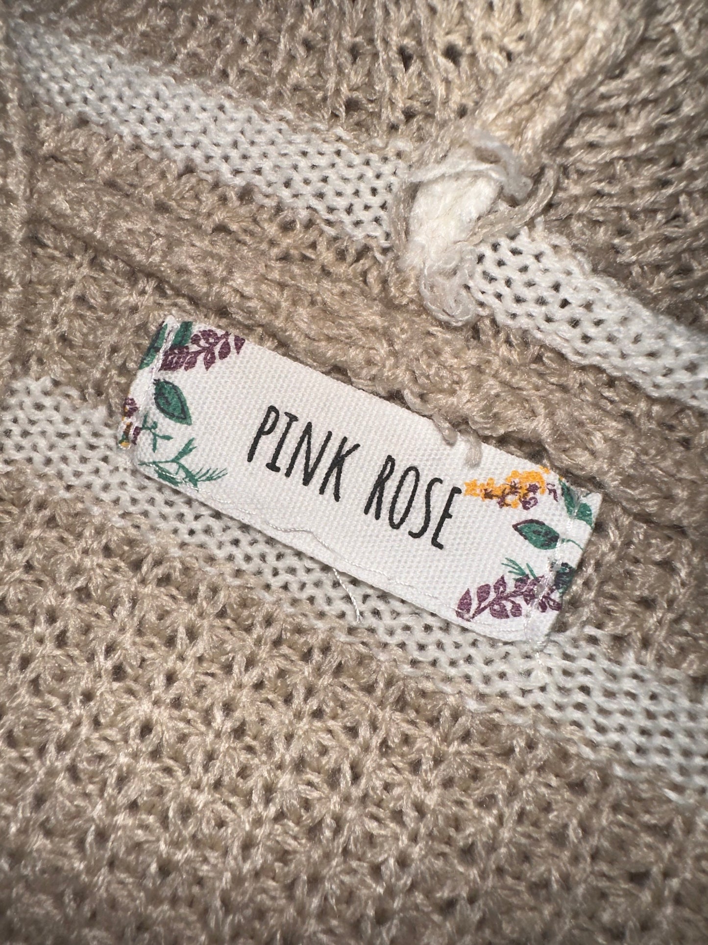 Pink Rose (Small) Creme//White Striped Sweater Cardi with Pockets & Hood