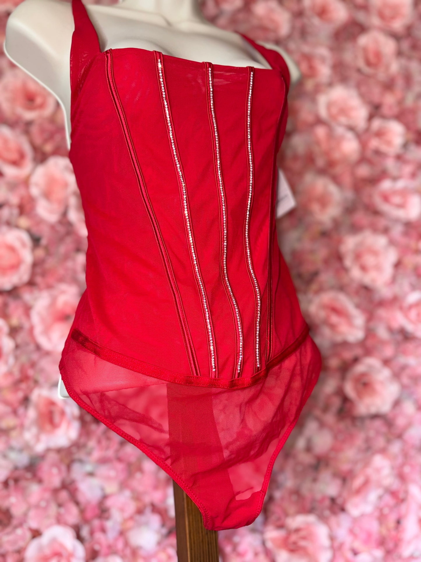 NWT Auden (Small) Brand New Red One Piece Jeweled Lingerie Bodysuit