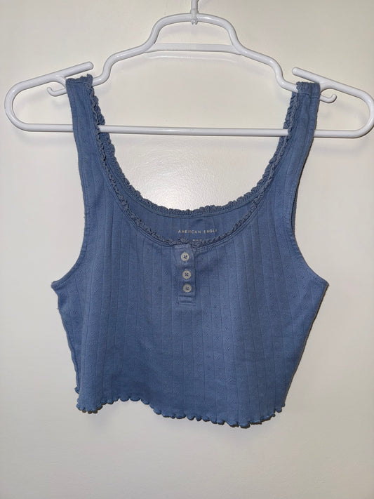 American Eagle (Medium) Blue Ribbed Cropped Tank