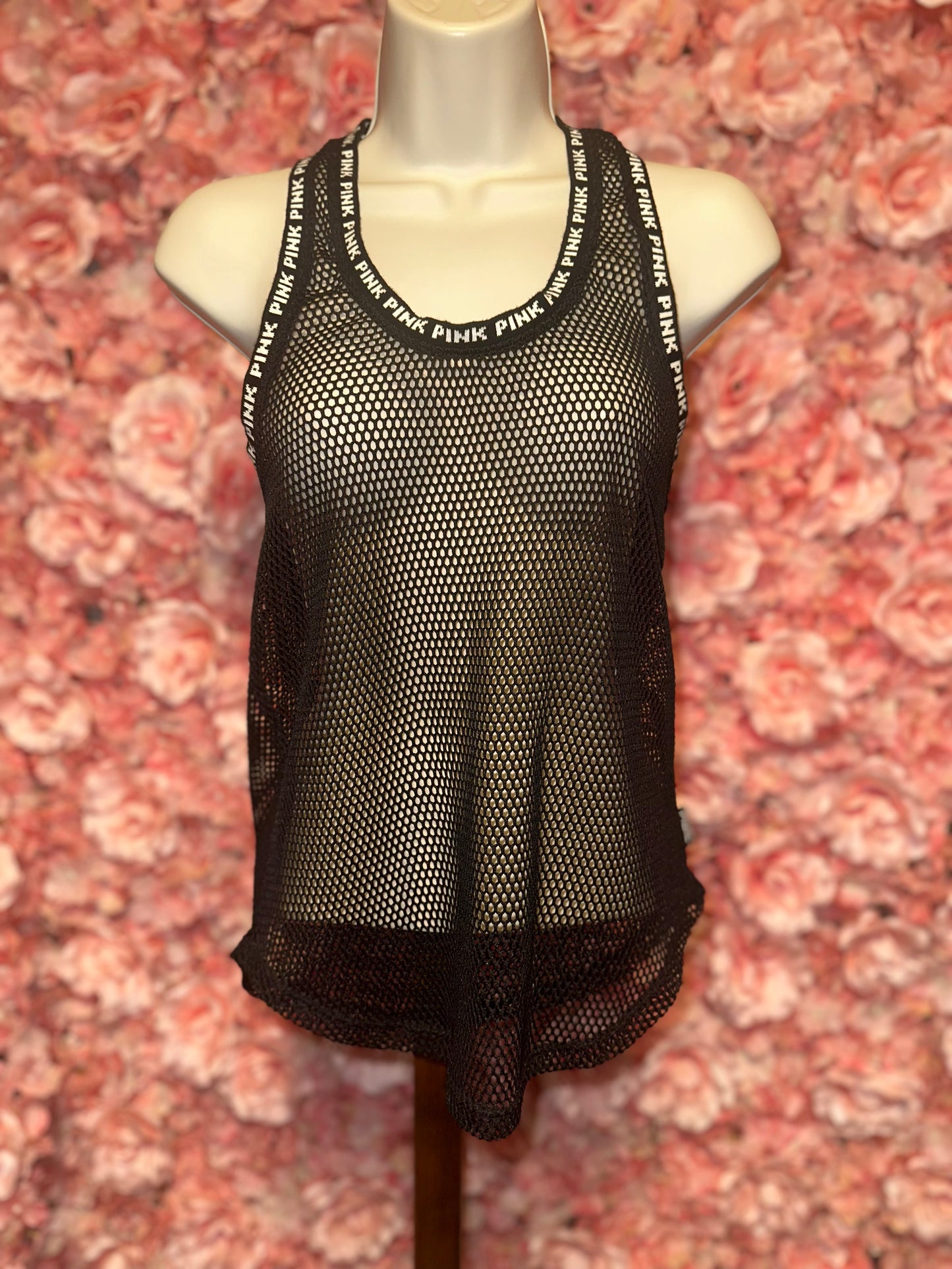 PINK Victoria's Secret (XS) Black//White Mesh Swim Cover Up // Workout Tank Top