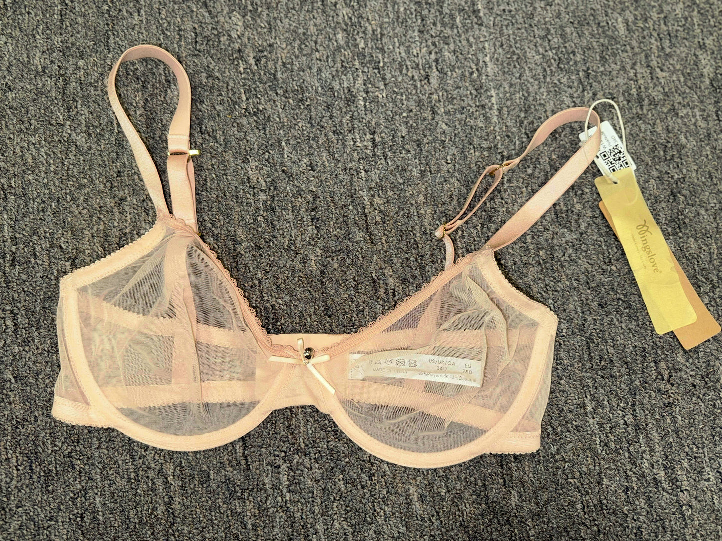 NWT Wingslove (34D) Brand New Nude Sheer Bra
