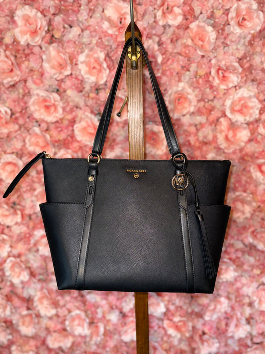 Michael Kors Large Black Saffiano Sullivan Tote with Tassel
