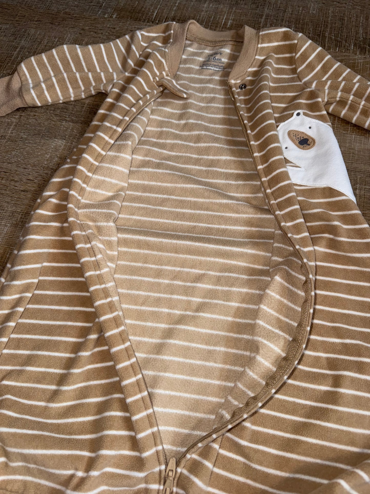 Carters (3-6 Months) Tan Striped Fleece Sleepwear Full Zip Sleep Sack