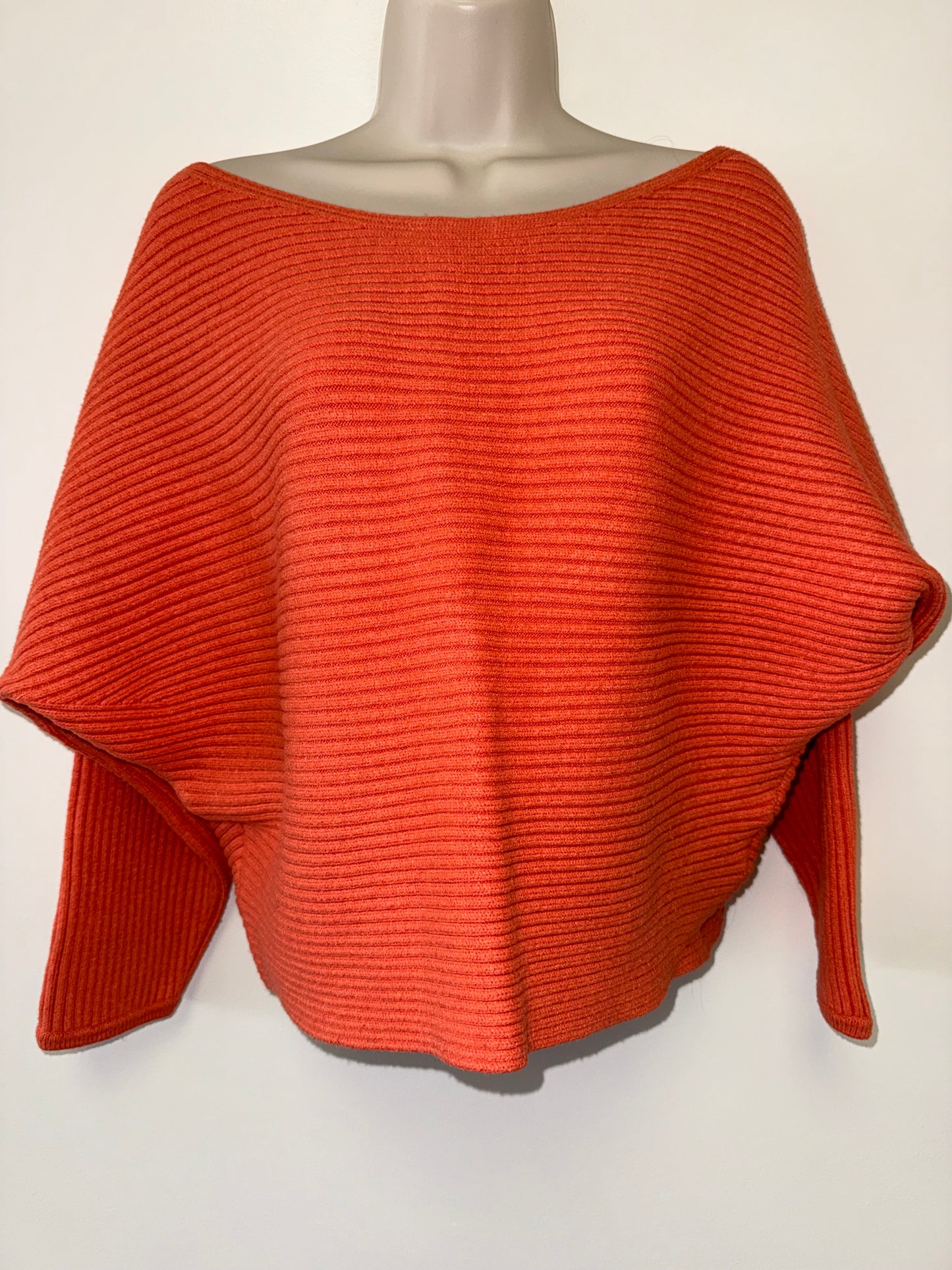 Anthropologie (Medium) Orange Off-the-Shoulder Ribbed Sweater