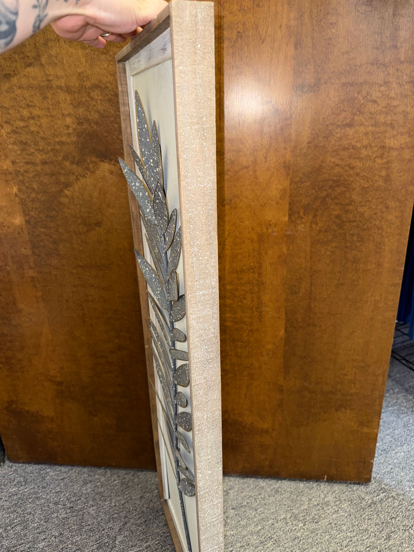 Wooden Hanging Sign with Metal Leaf