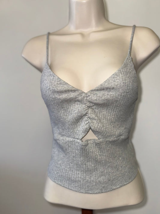 Lola + Grace (Medium) Grey Cropped Ribbed Cami Tank with Cut Out
