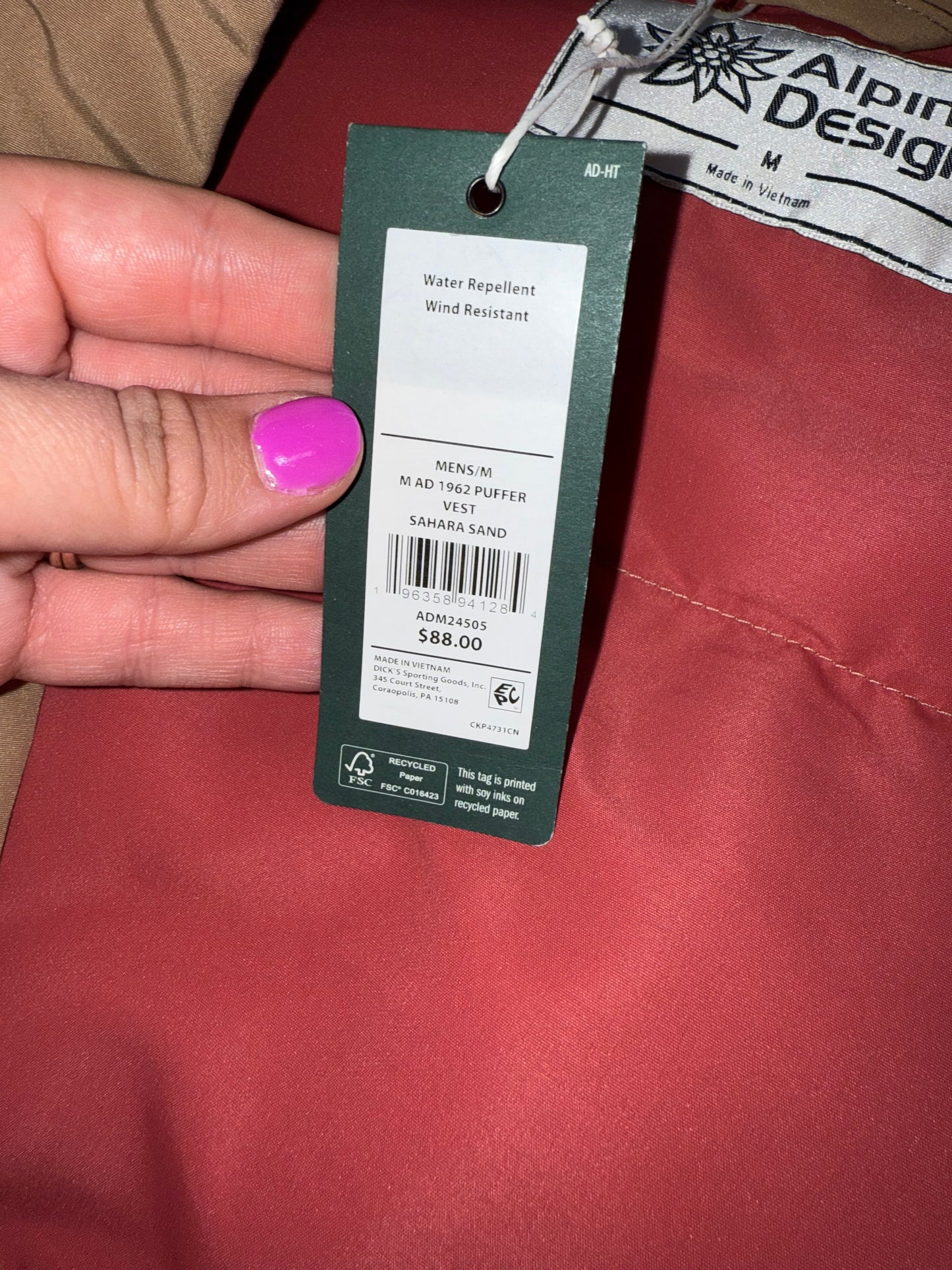 NWT Alpine Design (Medium) Brand New Wind//Water Resistant Tan Button Up Vest