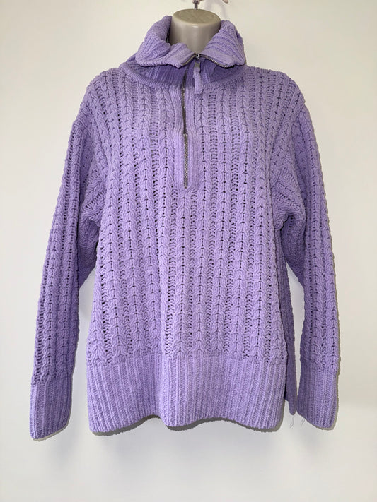 Aerie (Medium) Purple 3/4 Zip Up Soft Knit Pullover with High Neck Fold-Over