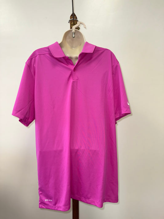 Nike Golf (Large) Hot Pink Dri Fit 3/4 Button Up Collared Polo