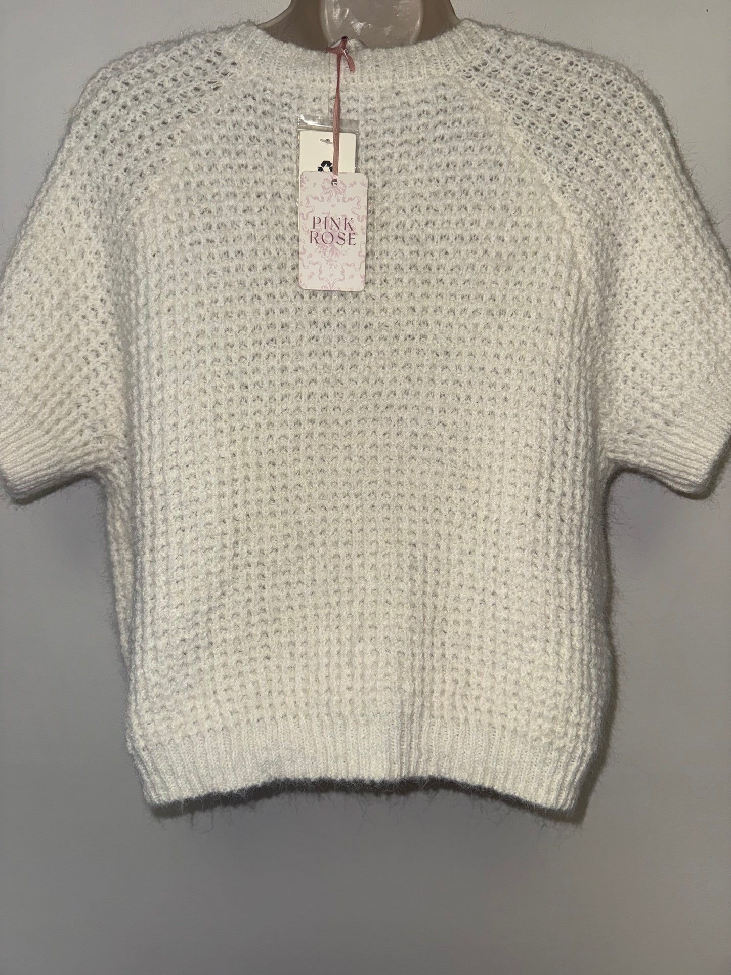 NWT Pink Rose (XL) Brand New Cream Soft Knit Button Up Short Sleeve Sweater