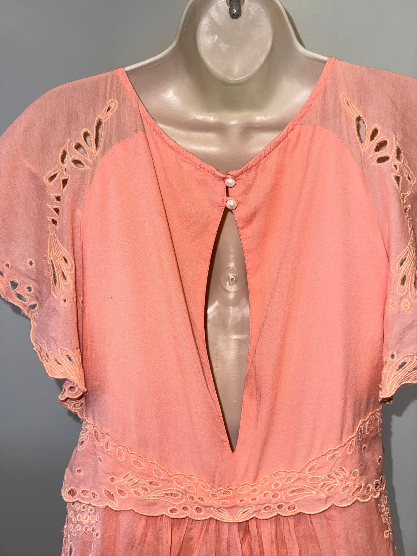 Free People (6) Peach Romper with Lace Trim
