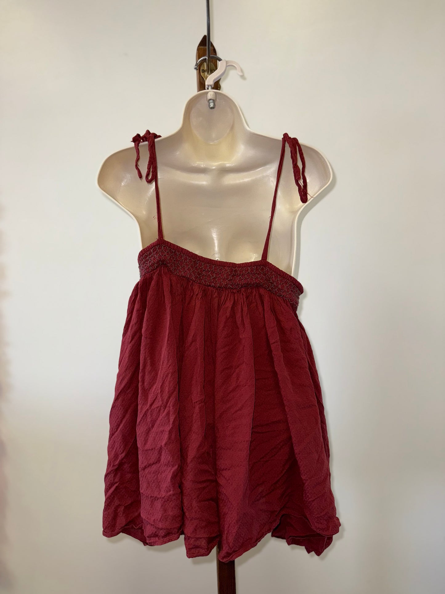 Free People (Medium) Maroon Flowy Romper with Tied Strap Shoulders