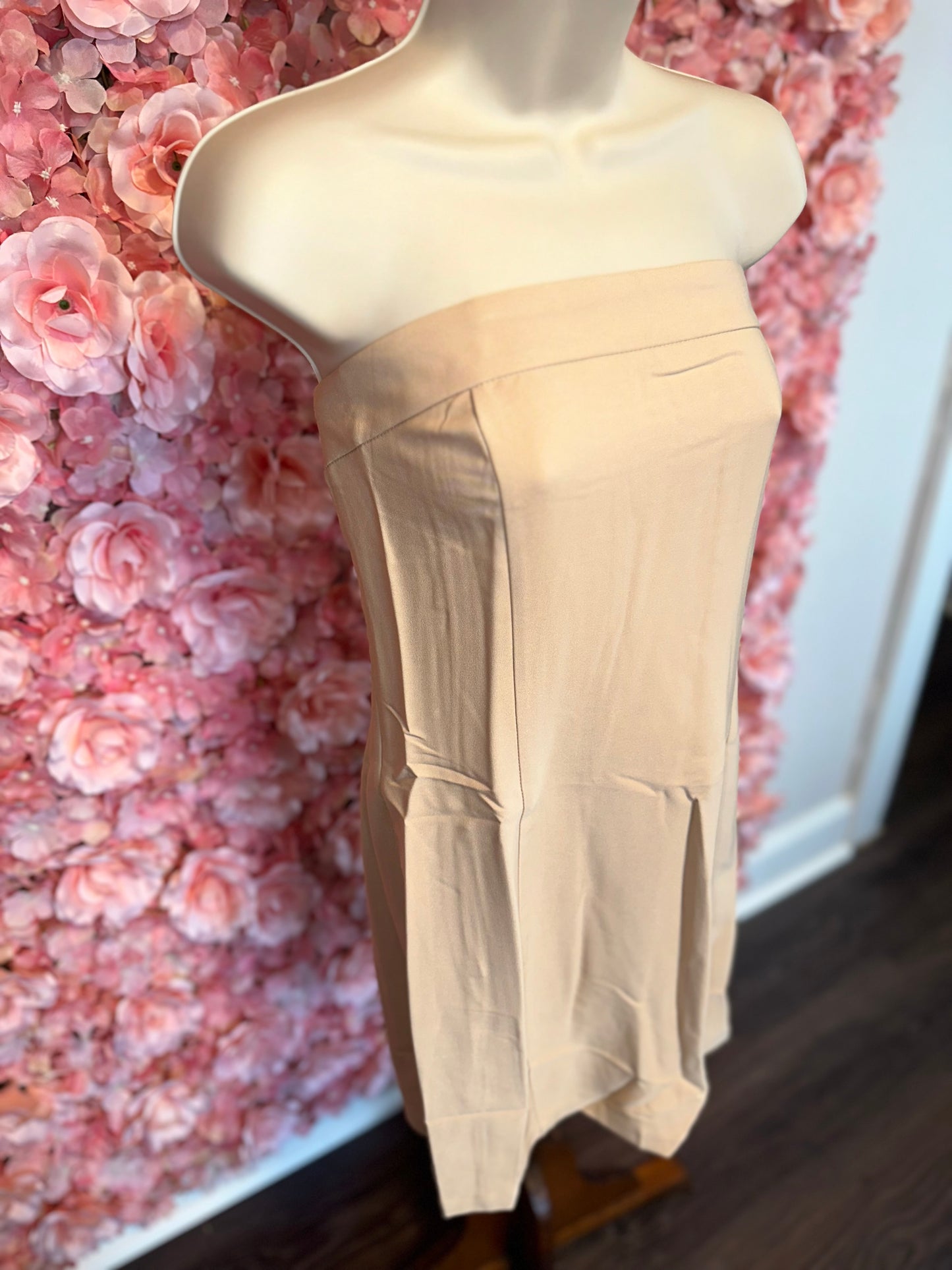 (Medium) Brand New Tan Strapless Midi Dress